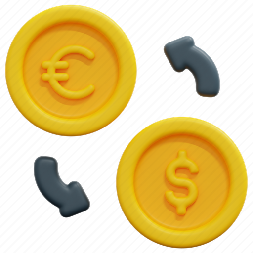 Money, exchange, banking, euro, dollar, coin, 3d icon - Download on Iconfinder