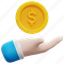 payment, banking, hand, money, coin, dollar, currency, 3d 