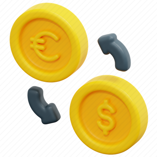 Money, exchange, banking, dollar, euro, coin, 3d 3D illustration - Download on Iconfinder
