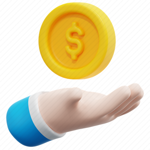 Payment, banking, hand, money, coin, currencydollar, 3d 3D illustration - Download on Iconfinder