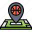 ball, basketball, location, map, pin, player, sport 