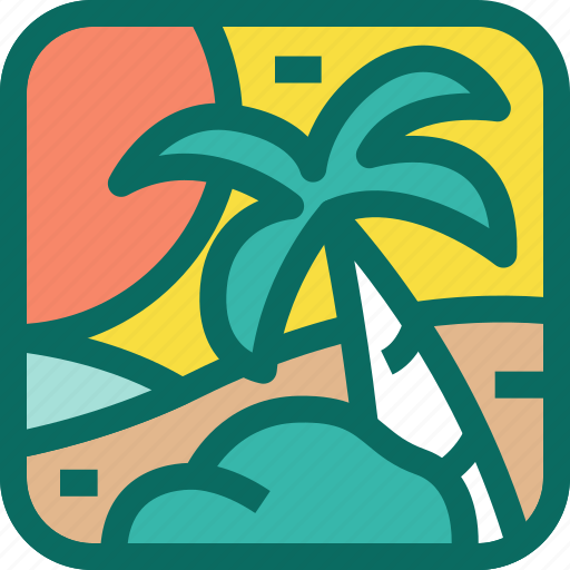 Beach, holiday, nature, ocean, palm, sea, sunset icon - Download on Iconfinder