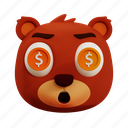 cute, bear, dollar, emoji, cash, cartoon, animal, avatar, money, business