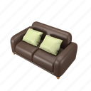 double sofa with pillow, couch, chair, seat, armchair, furniture, interior, living