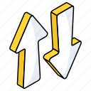 directional arrow, navigational arrow, arrowhead, pointing arrow, opposite direction arrows