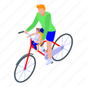 bicycle, cartoon, family, father, isometric, kid, ride