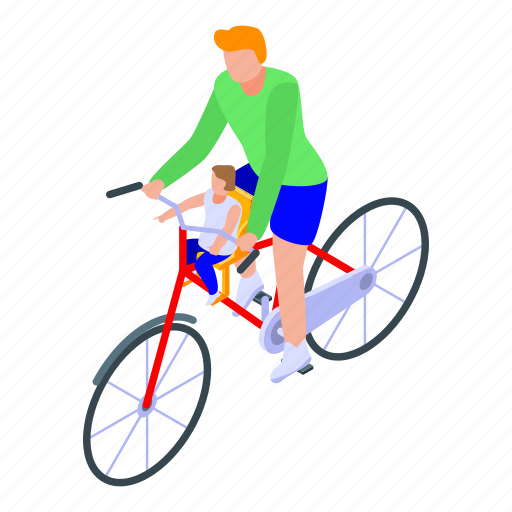 Bicycle, cartoon, family, father, isometric, kid, ride icon - Download on Iconfinder