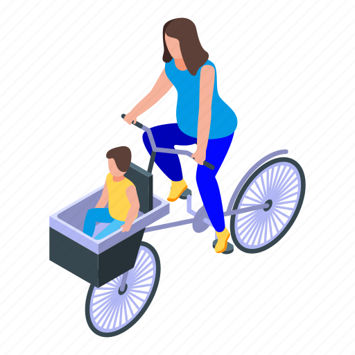 Bike, child, family, flower, isometric, mother, ride icon - Download on Iconfinder