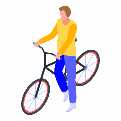 Bicycle, cartoon, hand, isometric, person, student, take icon - Download on Iconfinder