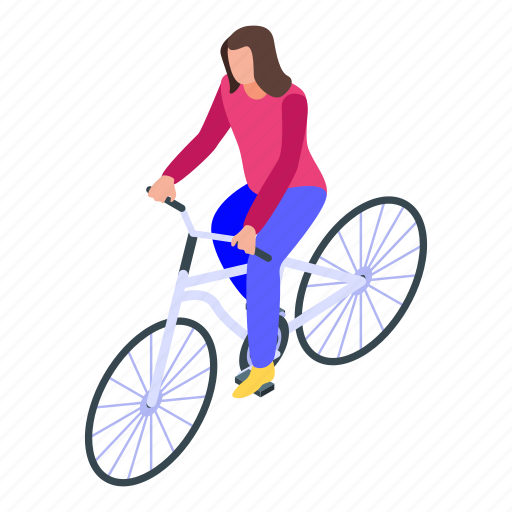 Bike, cartoon, flower, girl, isometric, ride, woman icon - Download on Iconfinder