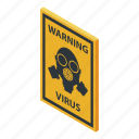 biohazard, cartoon, isometric, logo, medical, virus, warning