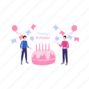 boys, standing, birthday, cake, party