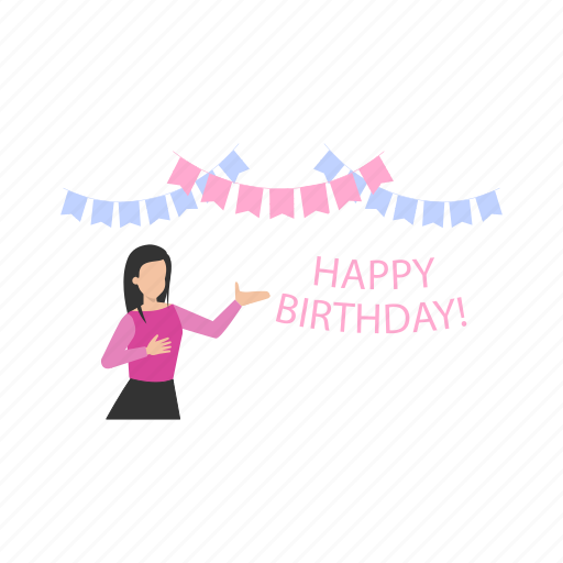 Girl, showing, happy, birthday, banner icon - Download on Iconfinder