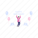 happy, birthday, boy, standing, balloons