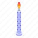birthday, burning, cake, candle, cartoon, isometric, party