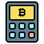 calculator, accounting, bitcoin, currency 