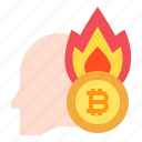 head, bitcoin, fire, cryptocurrency 