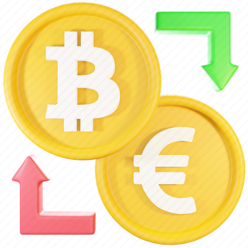 Bitcoin, exchange, conversion, euro, cryptocurrency 3D illustration - Download on Iconfinder