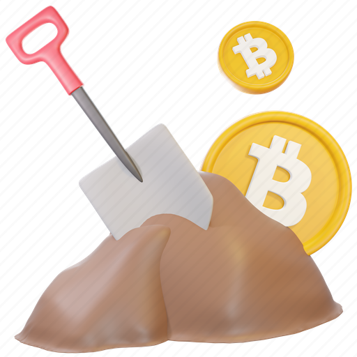 Bitcoin, mining, gold, shovel, cryptocurrency 3D illustration - Download on Iconfinder