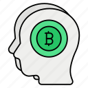 bitcoin, mind, head, think, side view
