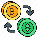bitcoin, ethereum, exchange, return, arrow