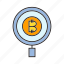 bitcoin, cryptocurrency, digital currency, electronic money, magnifier, scan, view 