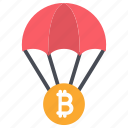 airdrop, balloon, bitcoin, currency, digital, money, transportation