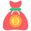 bag, bitcoin, cryptocurrency, finance, money, money bag, savings 