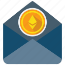 coin, cryptocurrency, ethereum, letter, mail, send