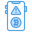 alert, bitcoin, cryptocurrency, warning, mobile, phone 