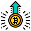 increase, bitcoin, cryptocurrency, value, up, arrow 