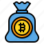 money, bag, bitcoin, cryptocurrency, finance, digital, currency 