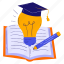 bulb, graduation, hat, book, graduate, school, education, study, student 