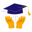 open hand, graduation, hat, scholarship, graduate, school, education, study, student 