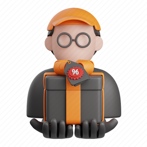 Courier, delivery, man, package, gift, transport, present 3D illustration - Download on Iconfinder