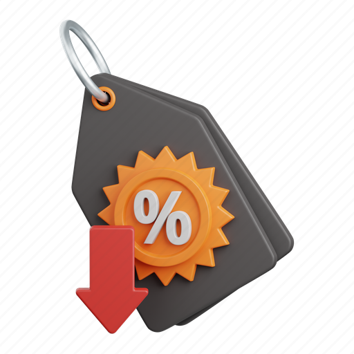Down, discount, price, ecommerce, shopping, coupon, label 3D illustration - Download on Iconfinder