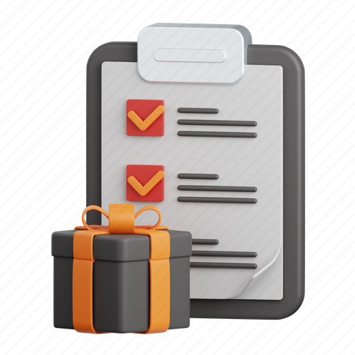 Gift, list, package, checklist, clipboard, present, check 3D illustration - Download on Iconfinder