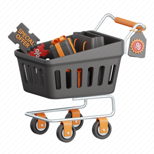 Trolley, black, friday, buy, shopping, ecommerce, cart 3D illustration - Download on Iconfinder