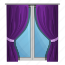 curtains, frame, house, purple, retro, window