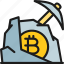 bitcoin, blockchain, color, cryptocurrency, pickaxe, stone 