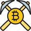 bitcoin, blockchain, coin, color, cryptocurrency, pickax 