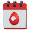 calendar, blood, donation, time, date, drop, healthcare, schedule, 3d 