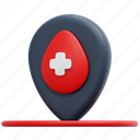 location, blood, donation, healthcare, medical, pin, placeholder, 3d 