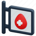 signboard, blood, donation, location, healthcare, health, clinic, medical, drop, 3d 