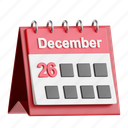 calendar, date, calendar date, event, special day, boxing day, 3d icon, 3d illustration, 3d render 