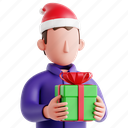 man, gift, man with gift, gift presentation, gift exchange, boxing day, 3d icon, 3d illustration, 3d render 