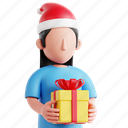 woman, gift, woman with gift, gift presentation, gift exchange, boxing day, 3d icon, 3d illustration, 3d render 