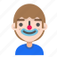 avatar, clown, emoji, emoticon, face, man, profile 