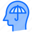 brain, head, rain, thinking, umbrella, protection 