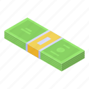 banknote, business, cartoon, isometric, money, pack, paper